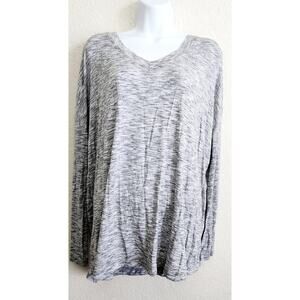 Nordstrom Gray Heathered V Neck Long Sleeve Top Medium Drop Shoulder Lightweight